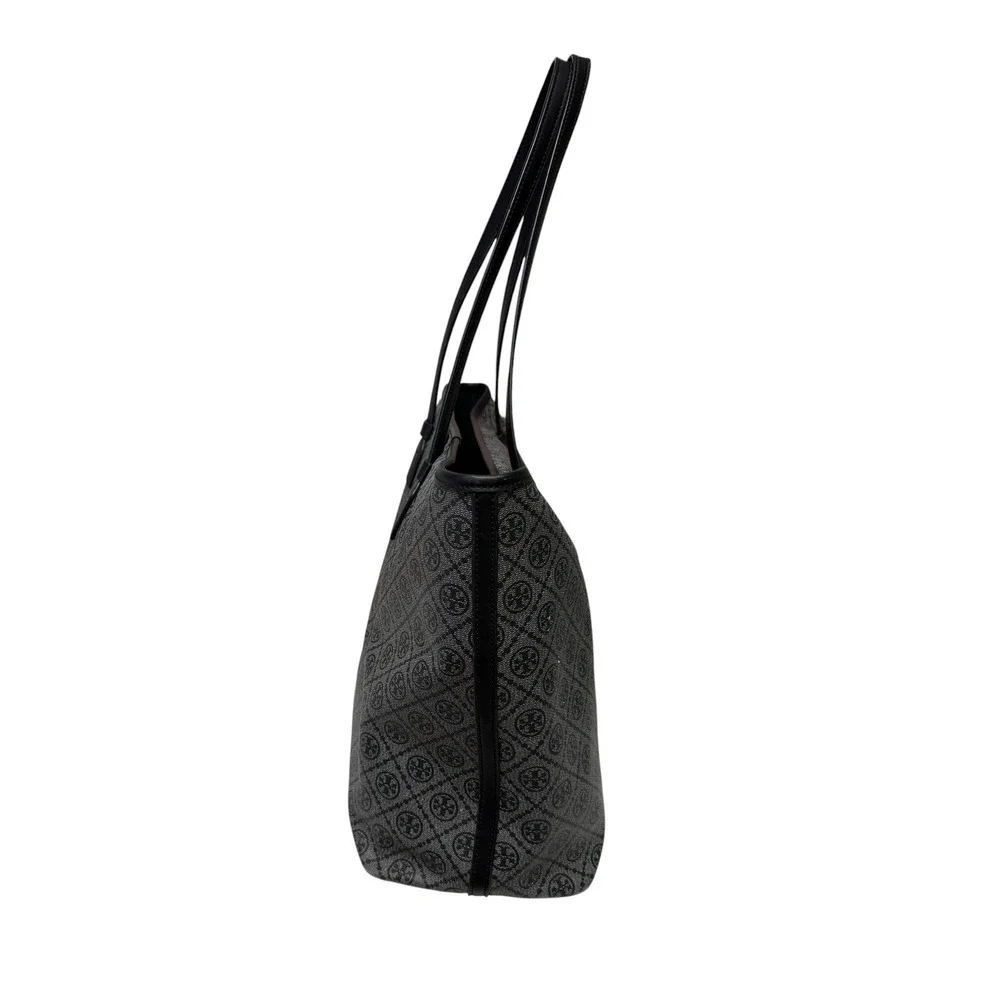 Tory Burch Gemini Link Tote Women Large Gray Black Monogram Zip Top Bag EUC - Picture 3 of 9